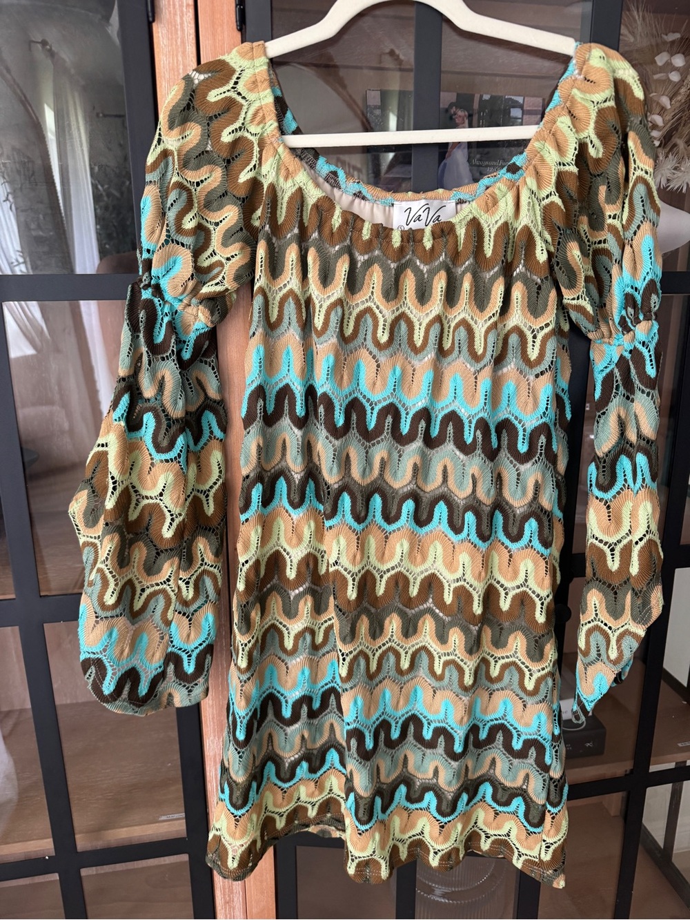 Vintage y2k Vava by Joy Han knit dress long bell sleeve chevron missoni a-line
